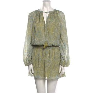 Ramy Brook Green and Blue Paisley Long Sleeve Dress